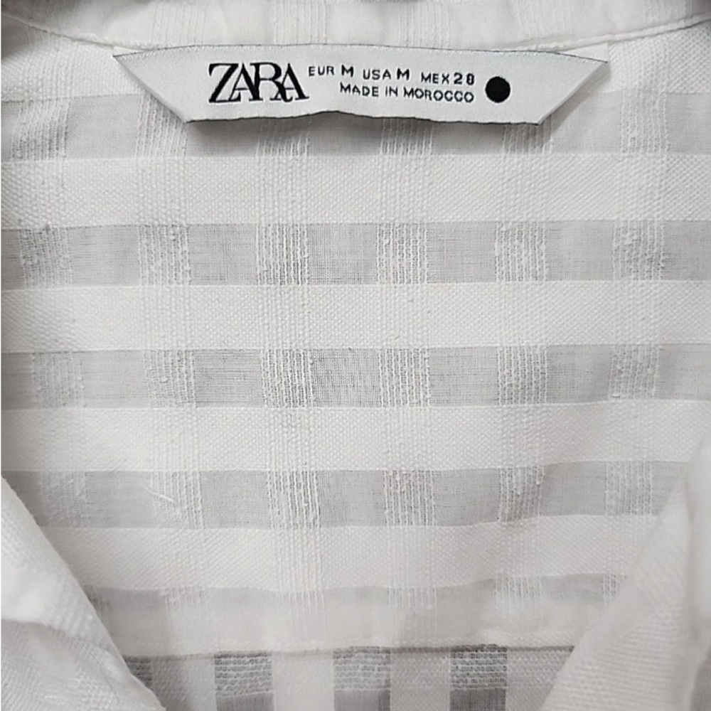 ZARA Top Blouse Long Sleeve White Ecru Cream Cotton Size Medium - Picture 7 of 13